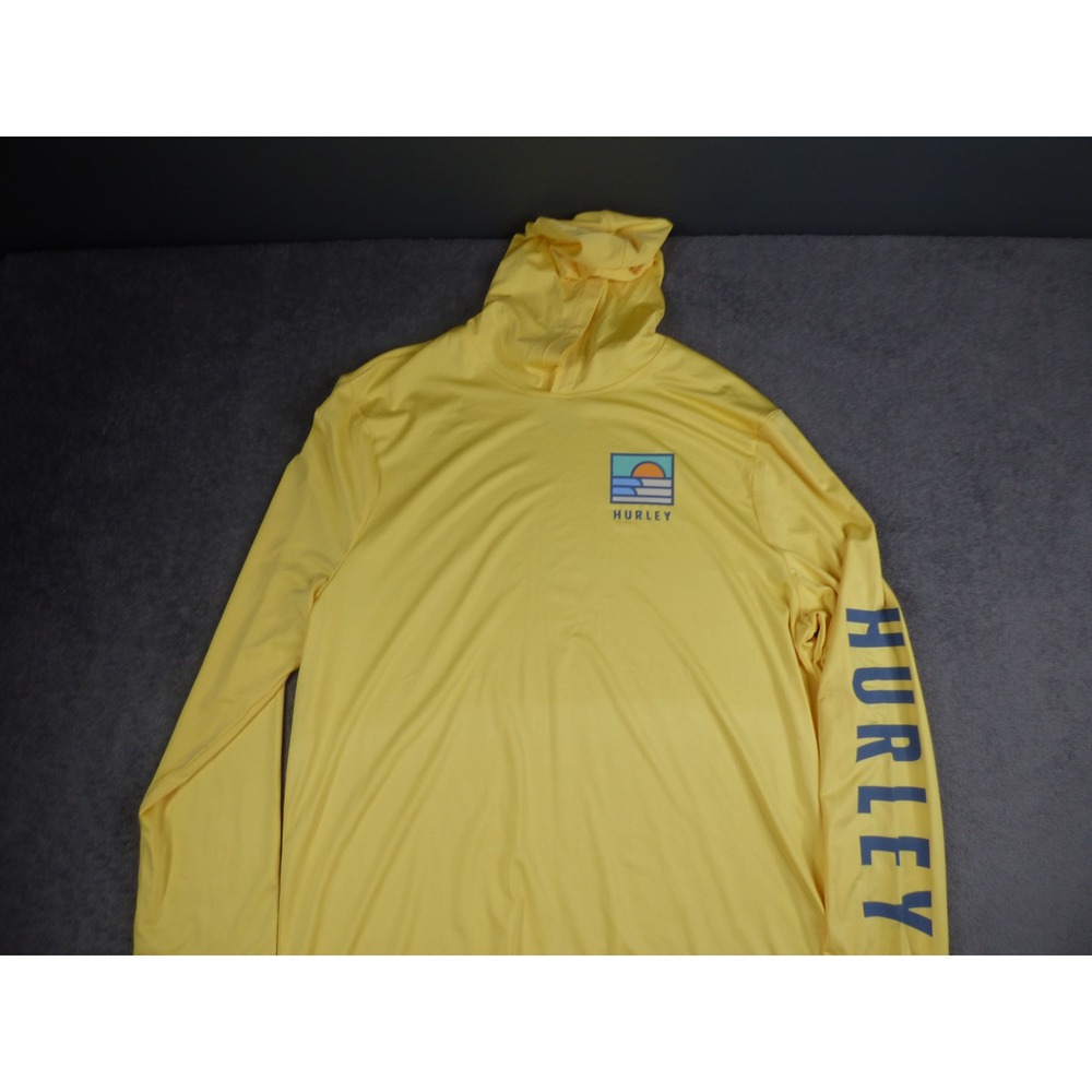 Hurley Mens XL Yellow Hooded Rash Guard Long Sleeve Sun Shirt Logo Performance